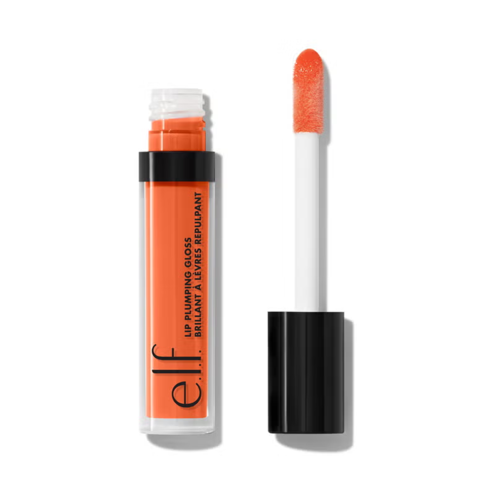 Lip gloss with applicator on a white background