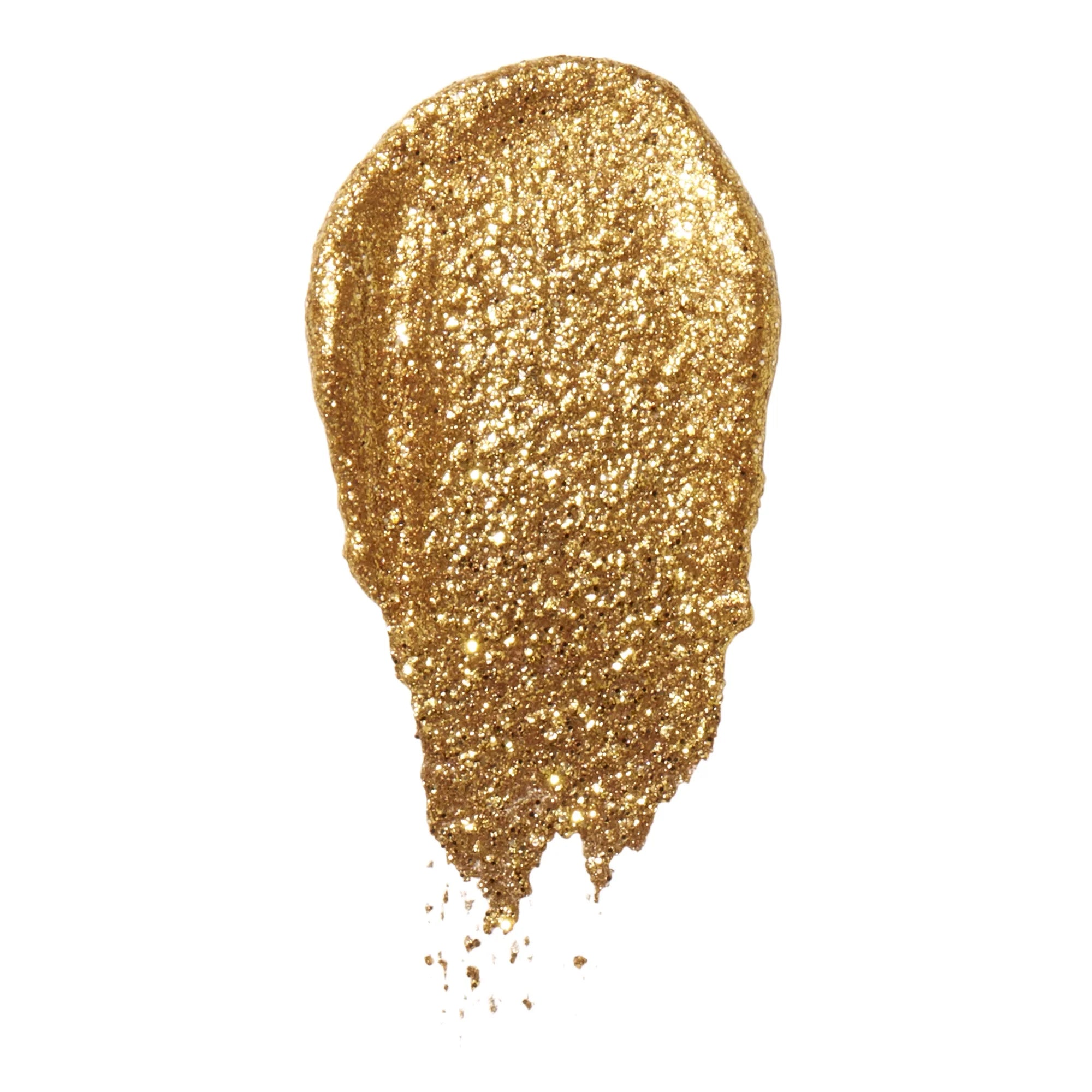 Gold glitter eyeshadow swatch on a white background
