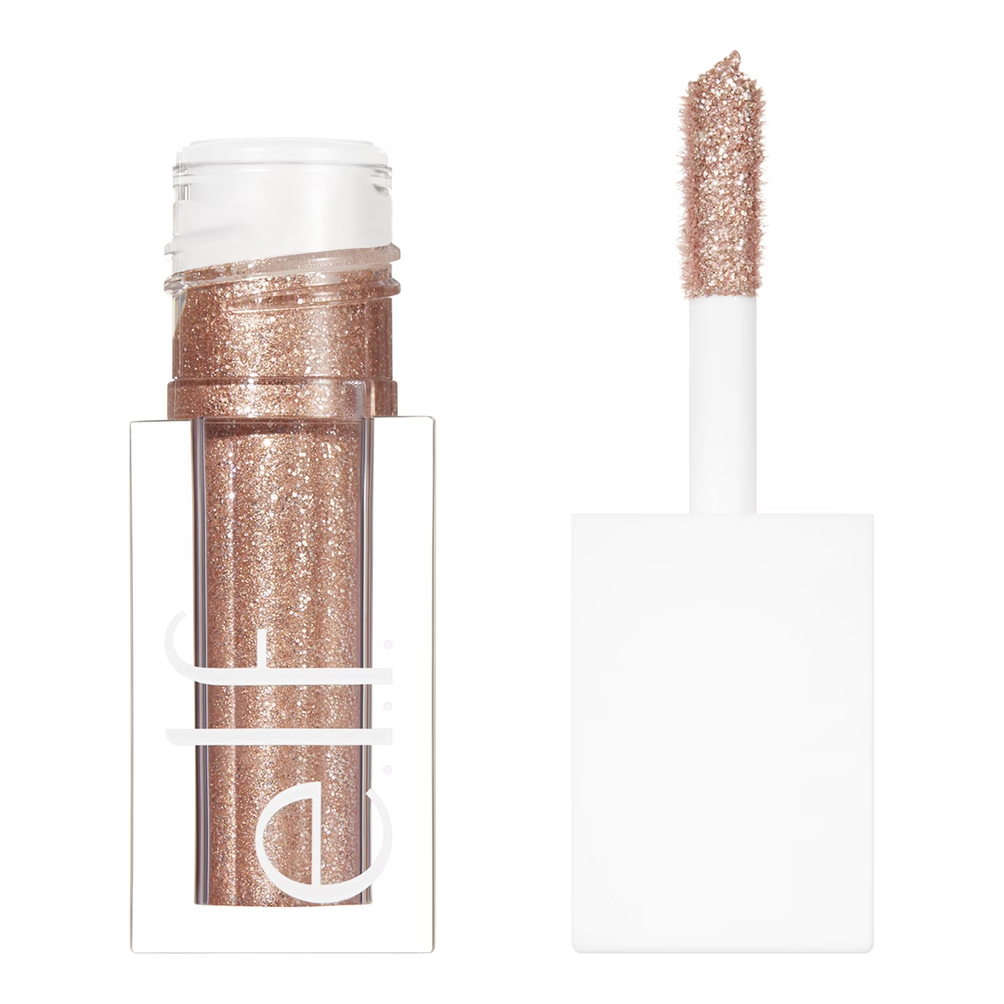 Lip gloss with applicator on a white background