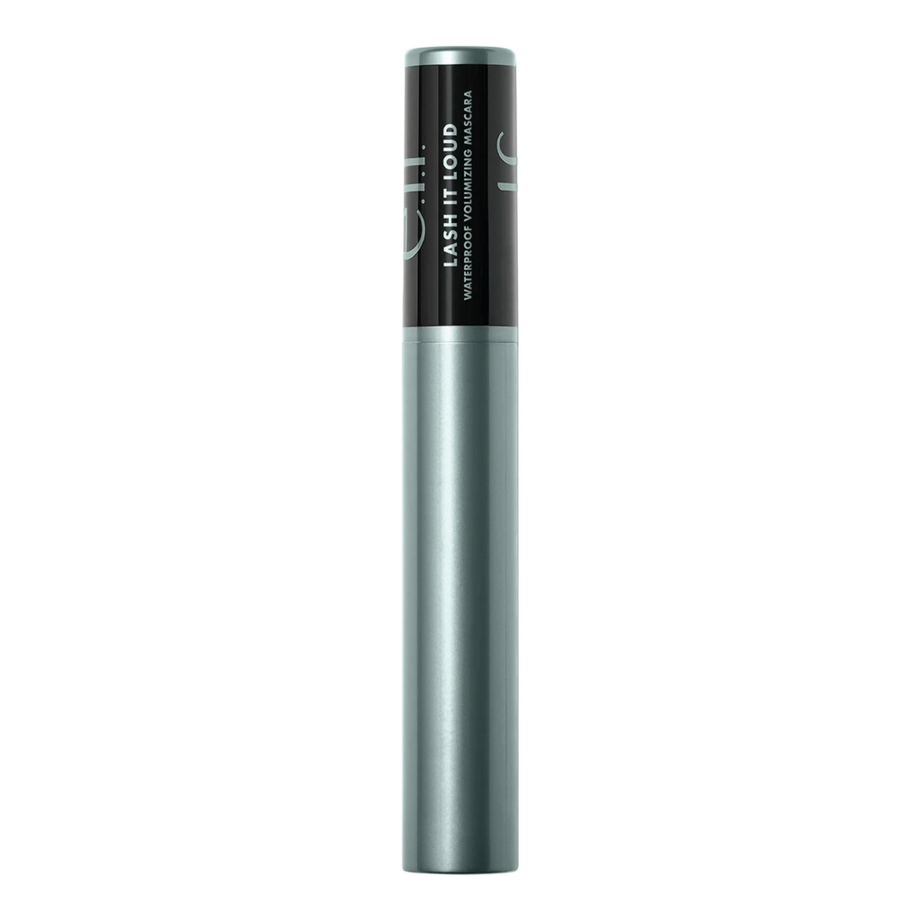 Waterproof Mascara with black cap and silver body on a white background