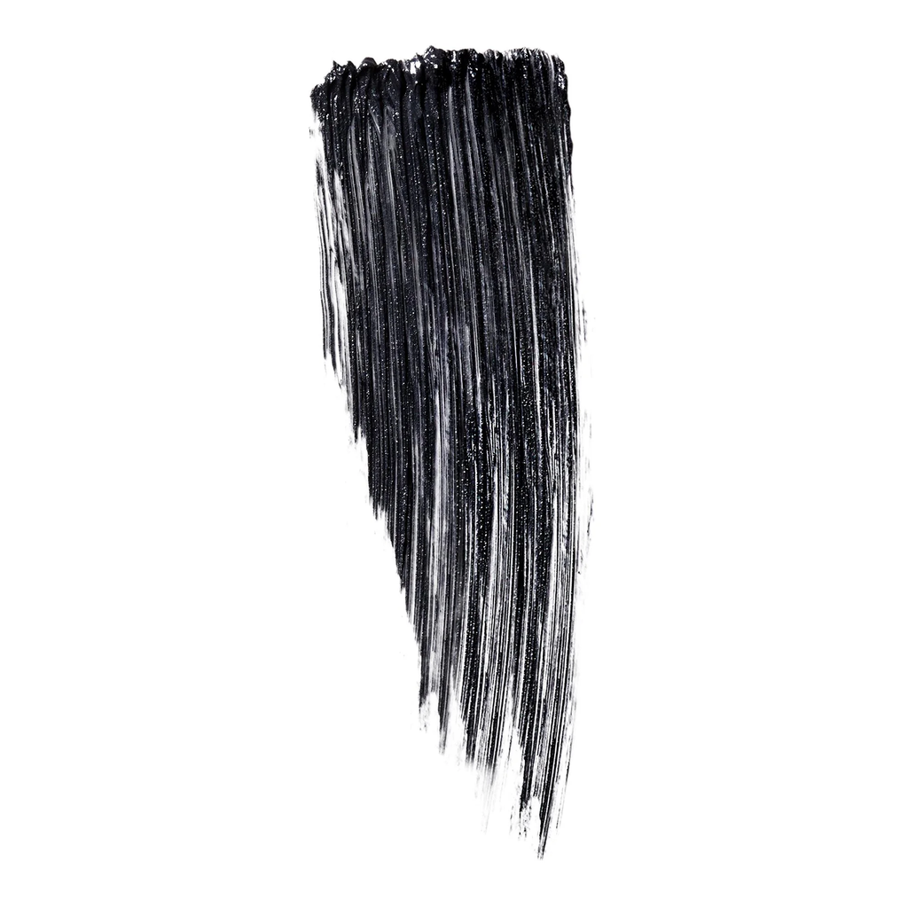 Black color mascara swatch on a white background