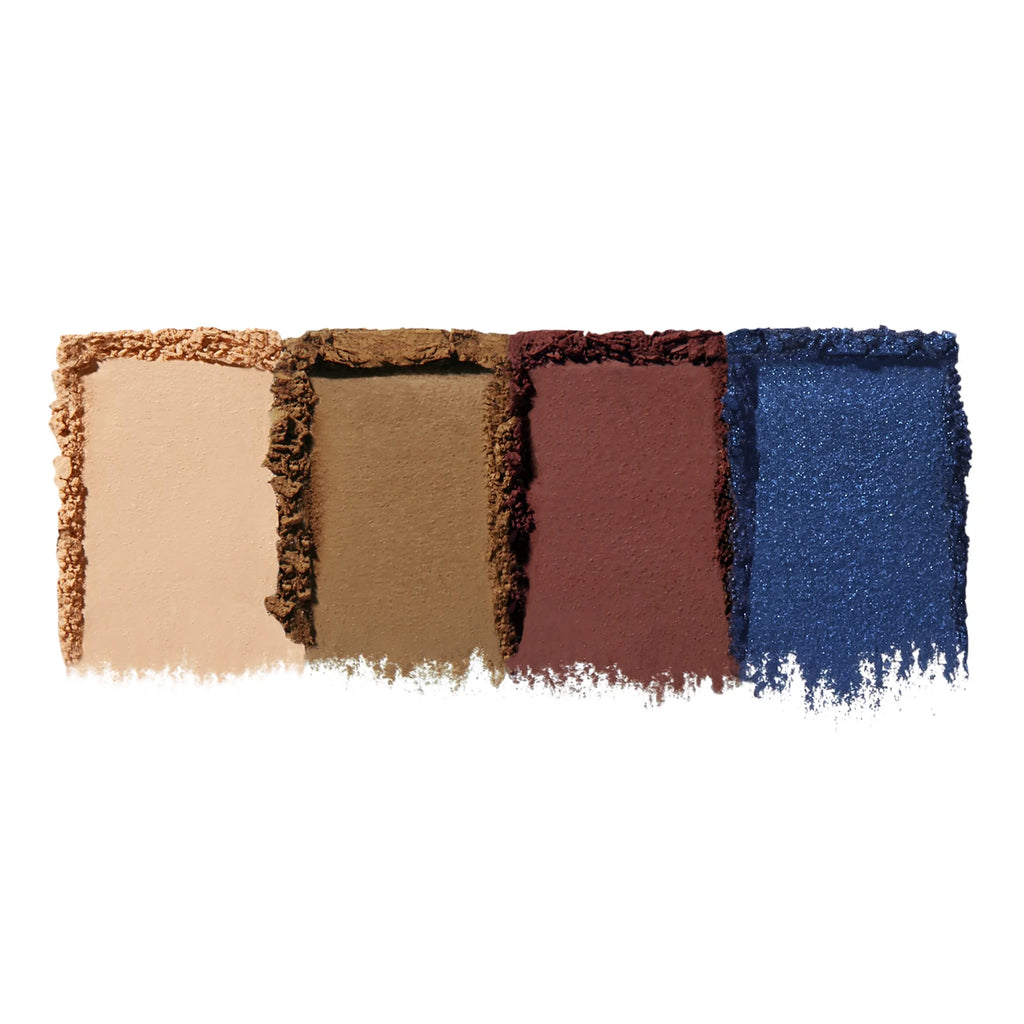 Kleurstalen van de vier tinten uit het e.l.f. Bite-Size Eyeshadow Carnival Candy palette.