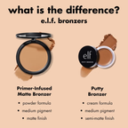 Vergelijking tussen e.l.f. Primer-Infused Matte Bronzer en e.l.f. Putty Bronzer.