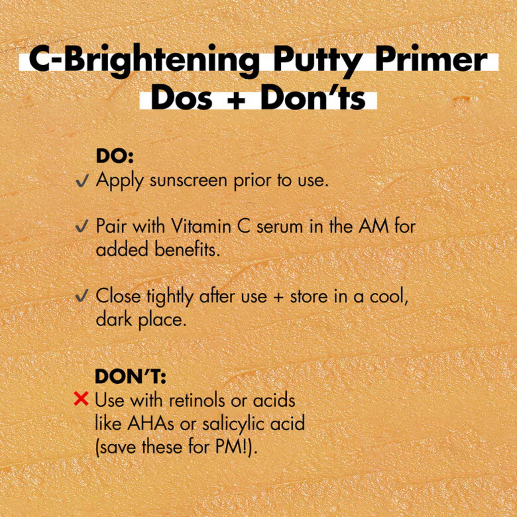 Aanbevolen gebruikstips en aandachtspunten voor e.l.f. C-Brightening Putty Primer.
