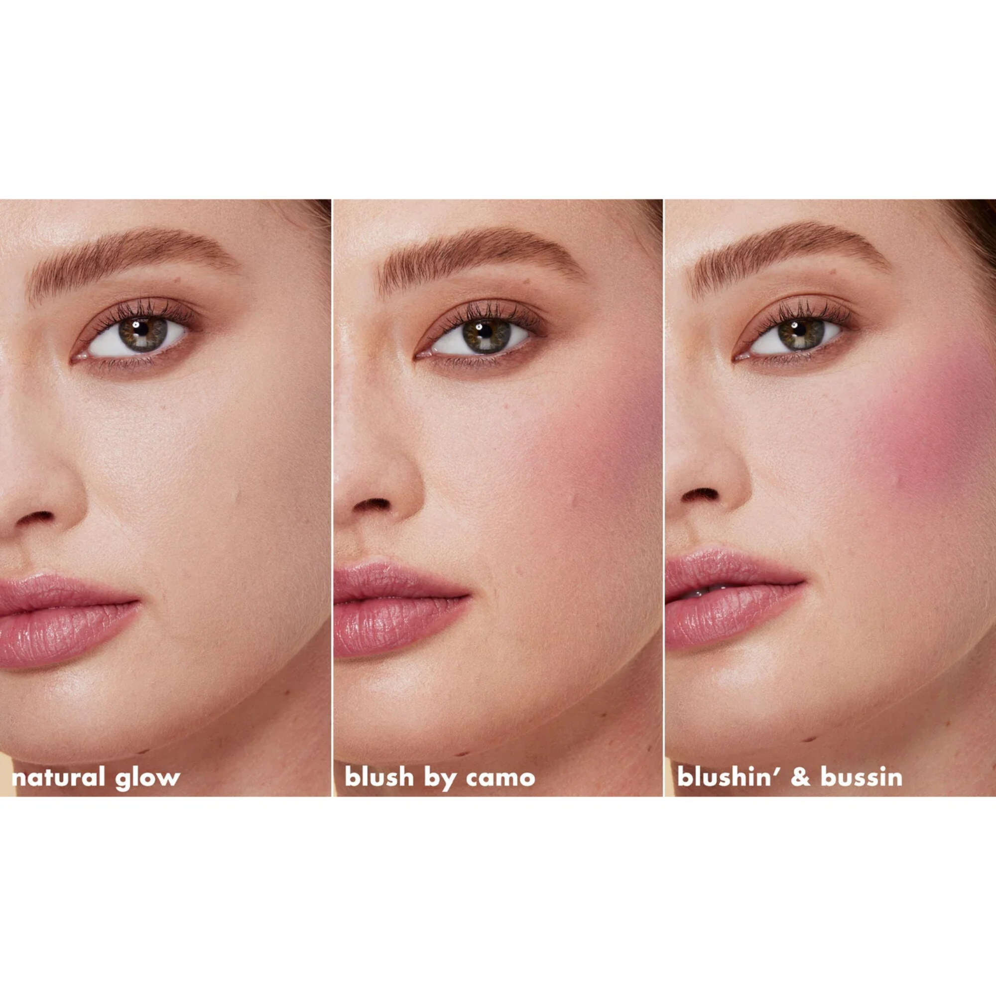 Resultaat van verschillende tinten e.l.f. Camo Liquid Blush op de huid.
