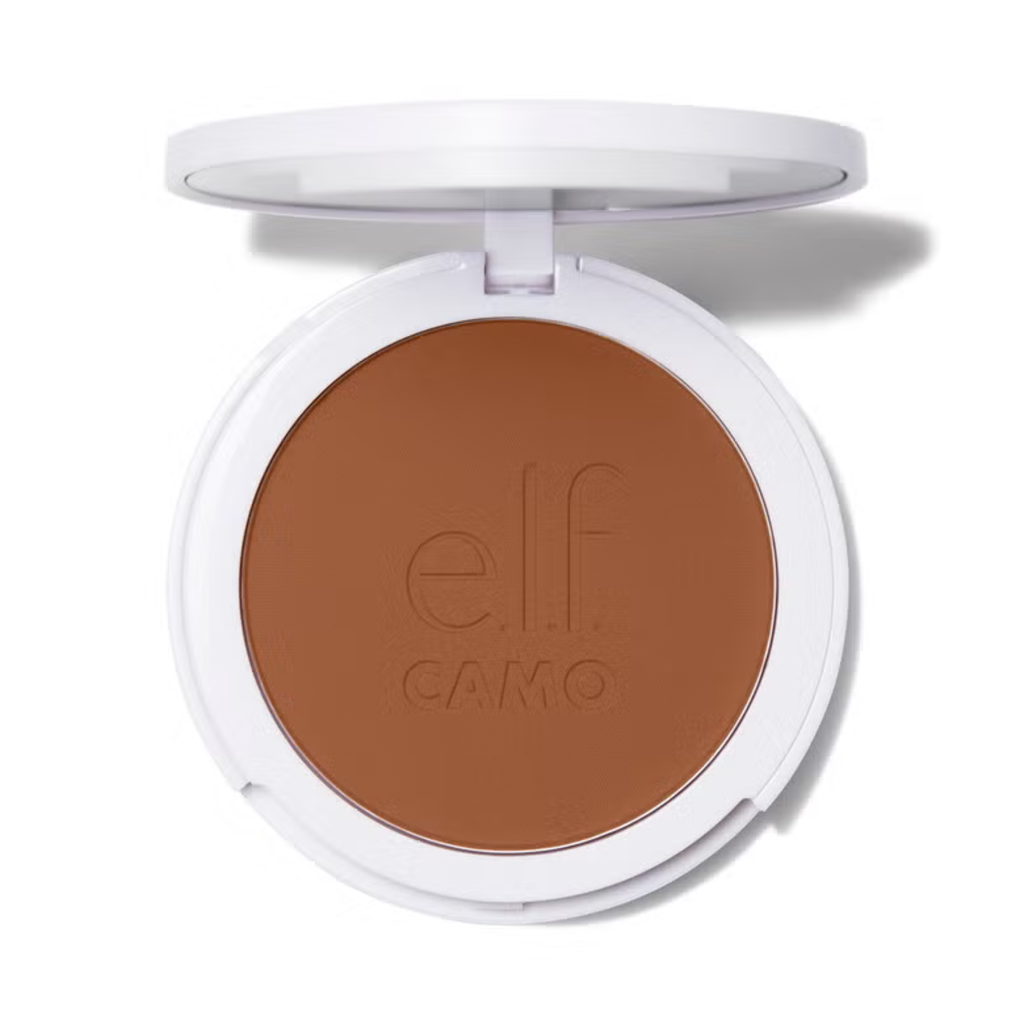 Compact bronzer with 'elf' branding on a white background