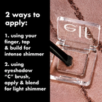 Instructies voor het aanbrengen van e.l.f. Fine As Fleck Glitter Eyeshadow met vinger of oogschaduwkwast.