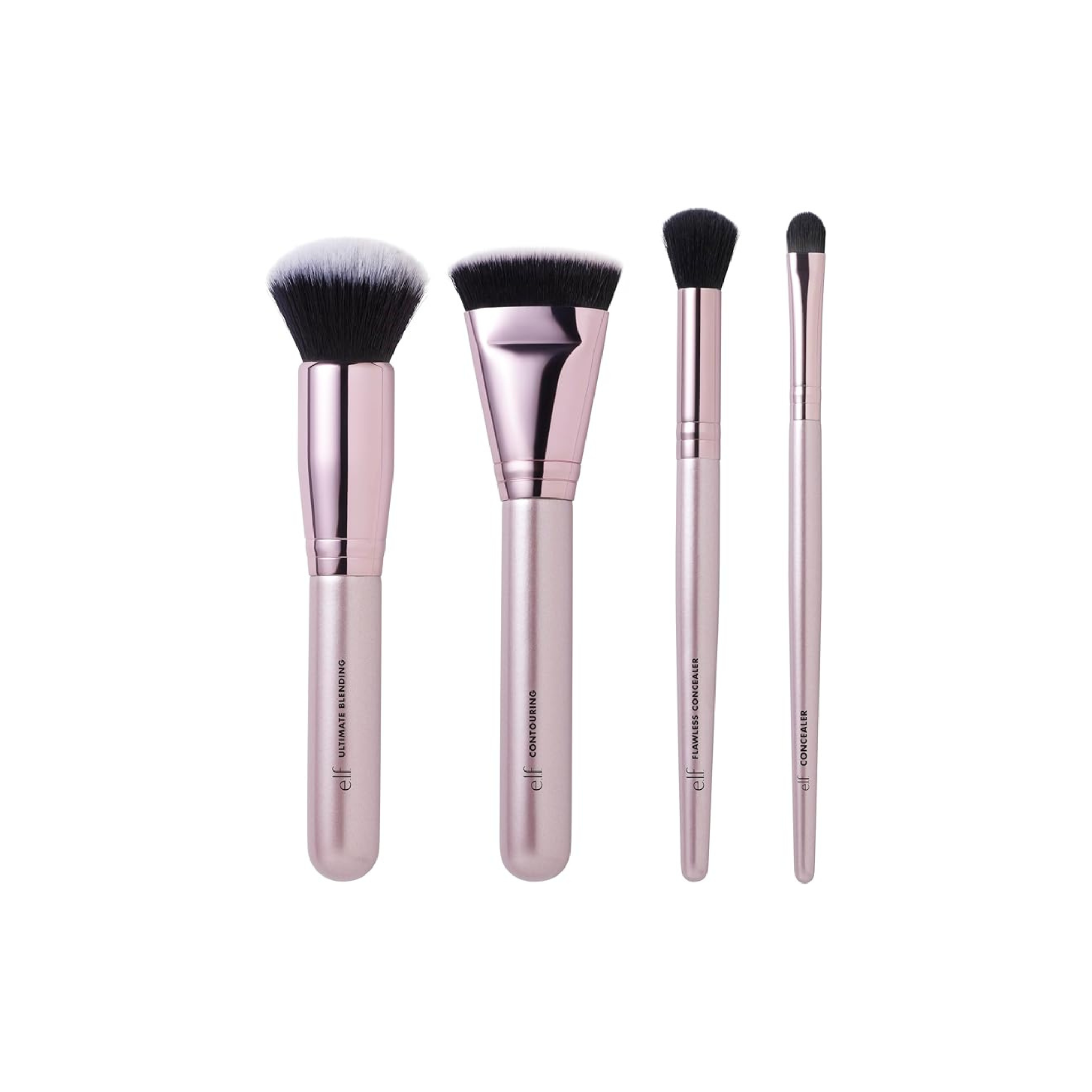 e.l.f. Foundation & Concealer Brush Set met vier make-upkwasten voor foundation, concealer, contour en blending.