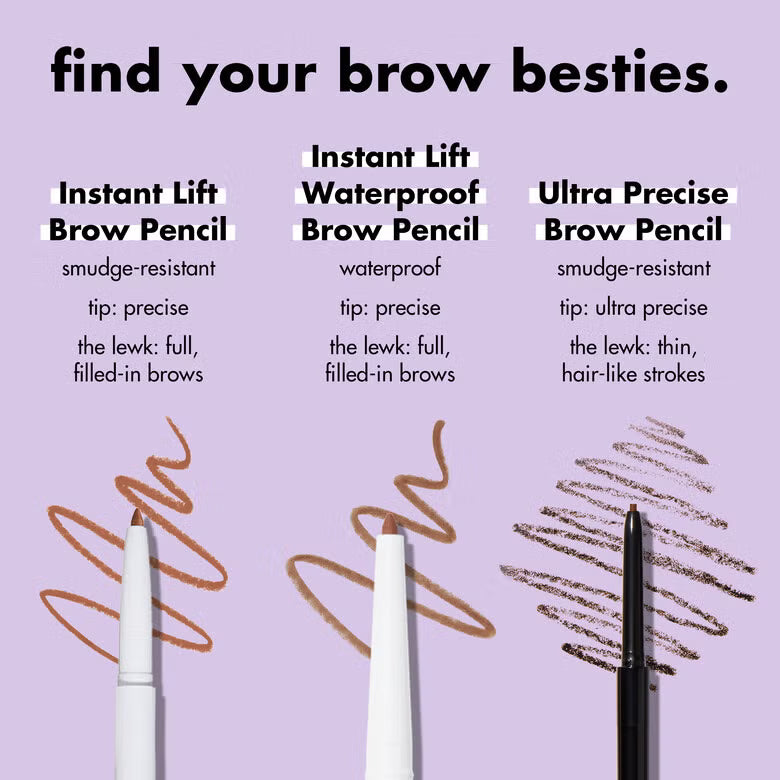 Vergelijking van de verschillende tinten van e.l.f. Instant Lift Brow Pencil.