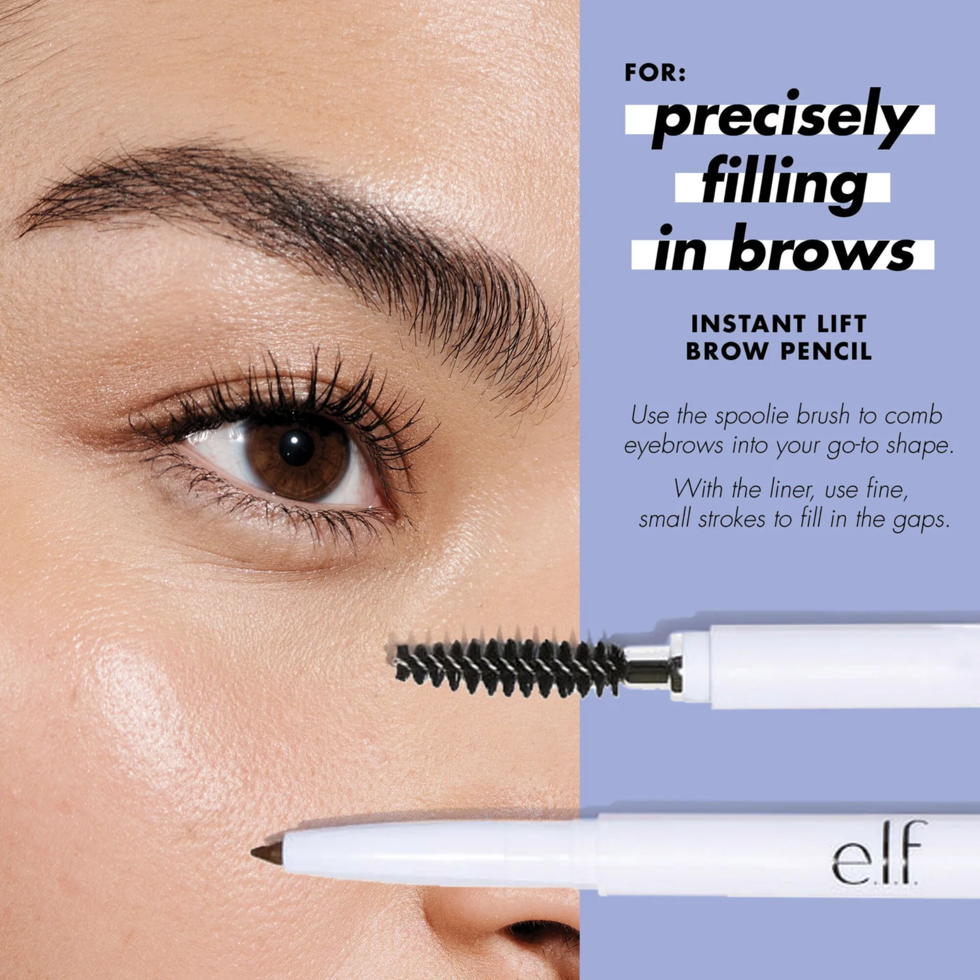 Precisie-applicatie van e.l.f. Instant Lift Brow Pencil voor haarachtige wenkbrauwstreken.