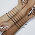 Verschillende tinten van e.l.f. Instant Lift Brow Pencil op diverse huidtinten.
