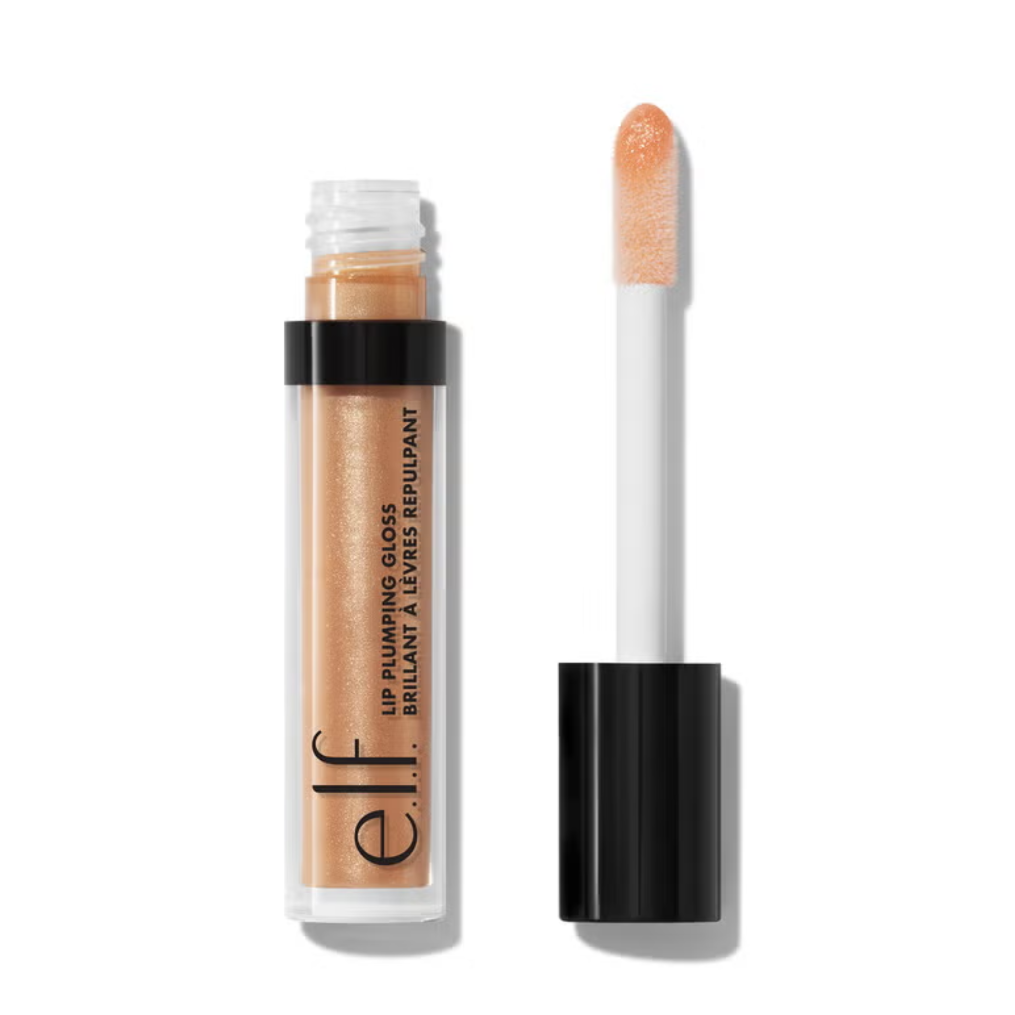 Lip gloss with applicator on a white background