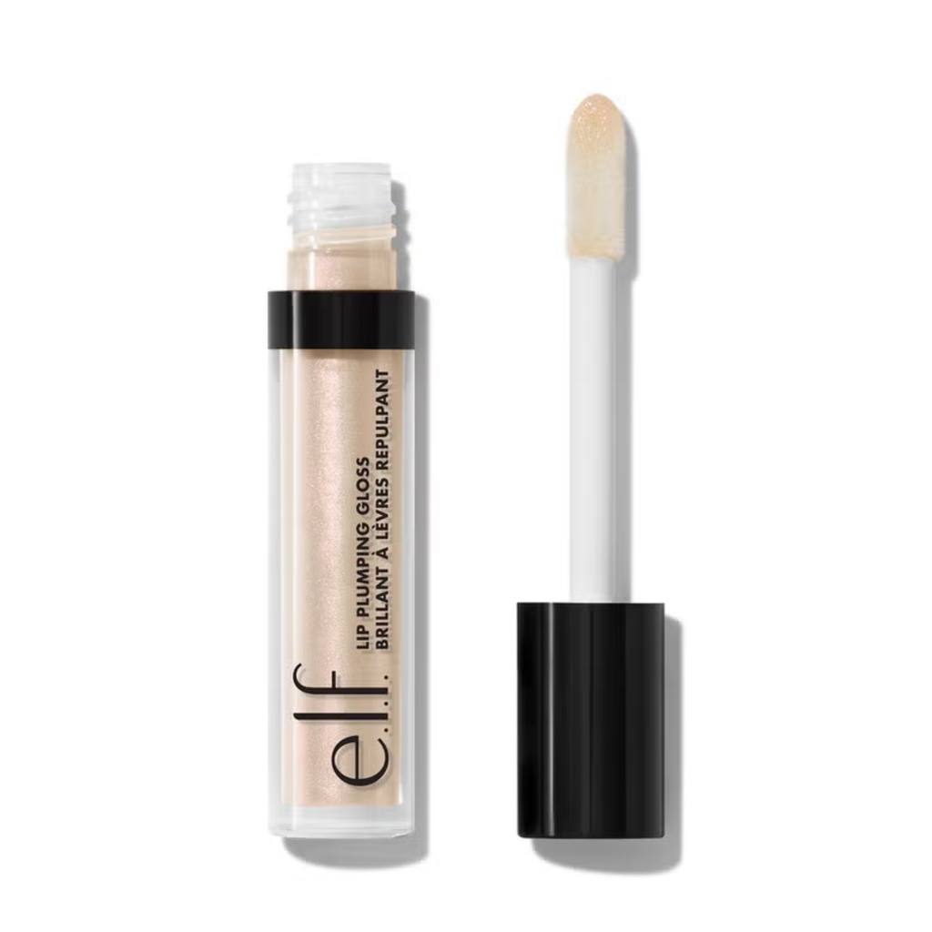 Lip plumping gloss with applicator on a white background
