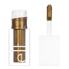 Gold glitter eyeshadow with applicator on a white background