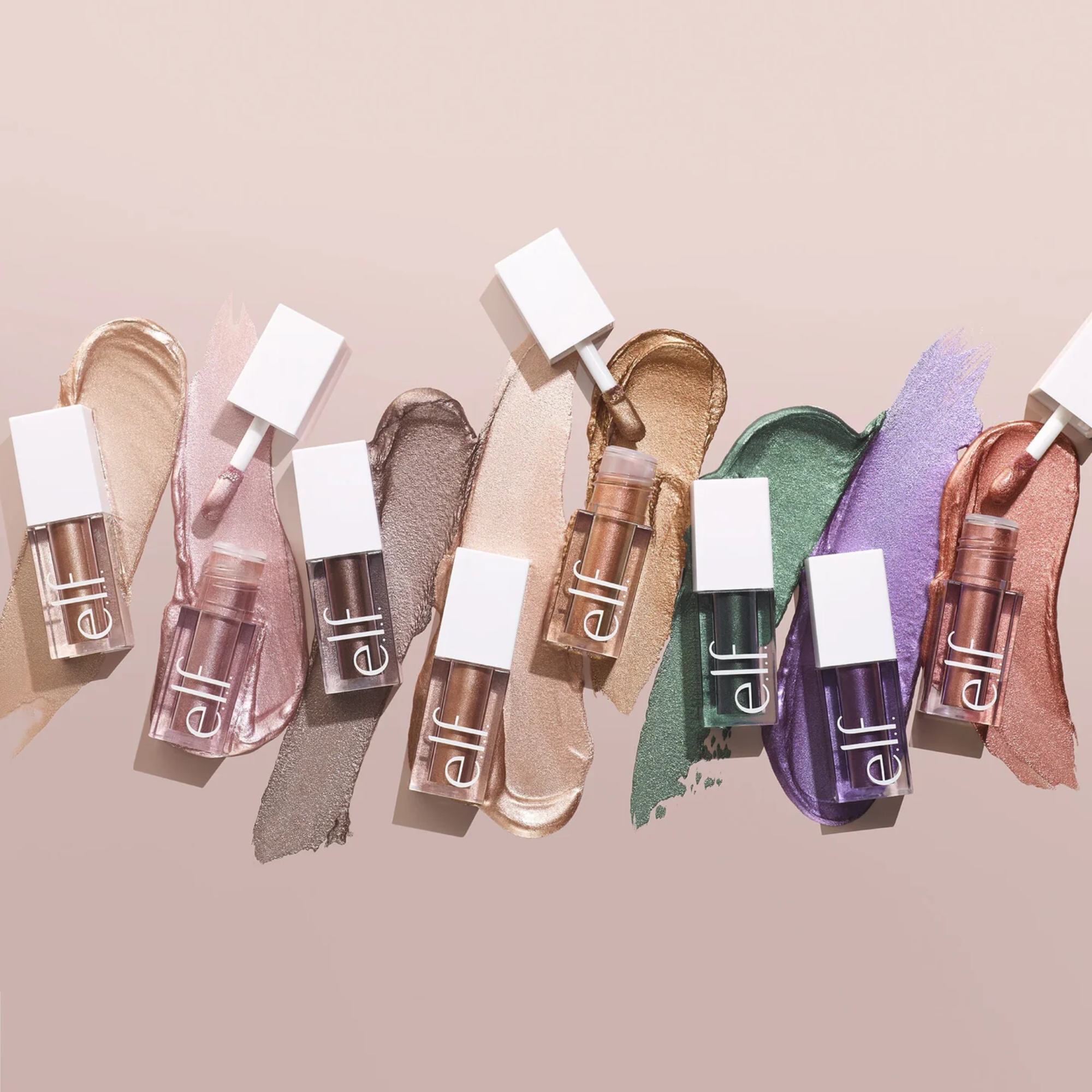 Collectie van e.l.f. Liquid Metallic Eyeshadow in meerdere metallic kleuren.