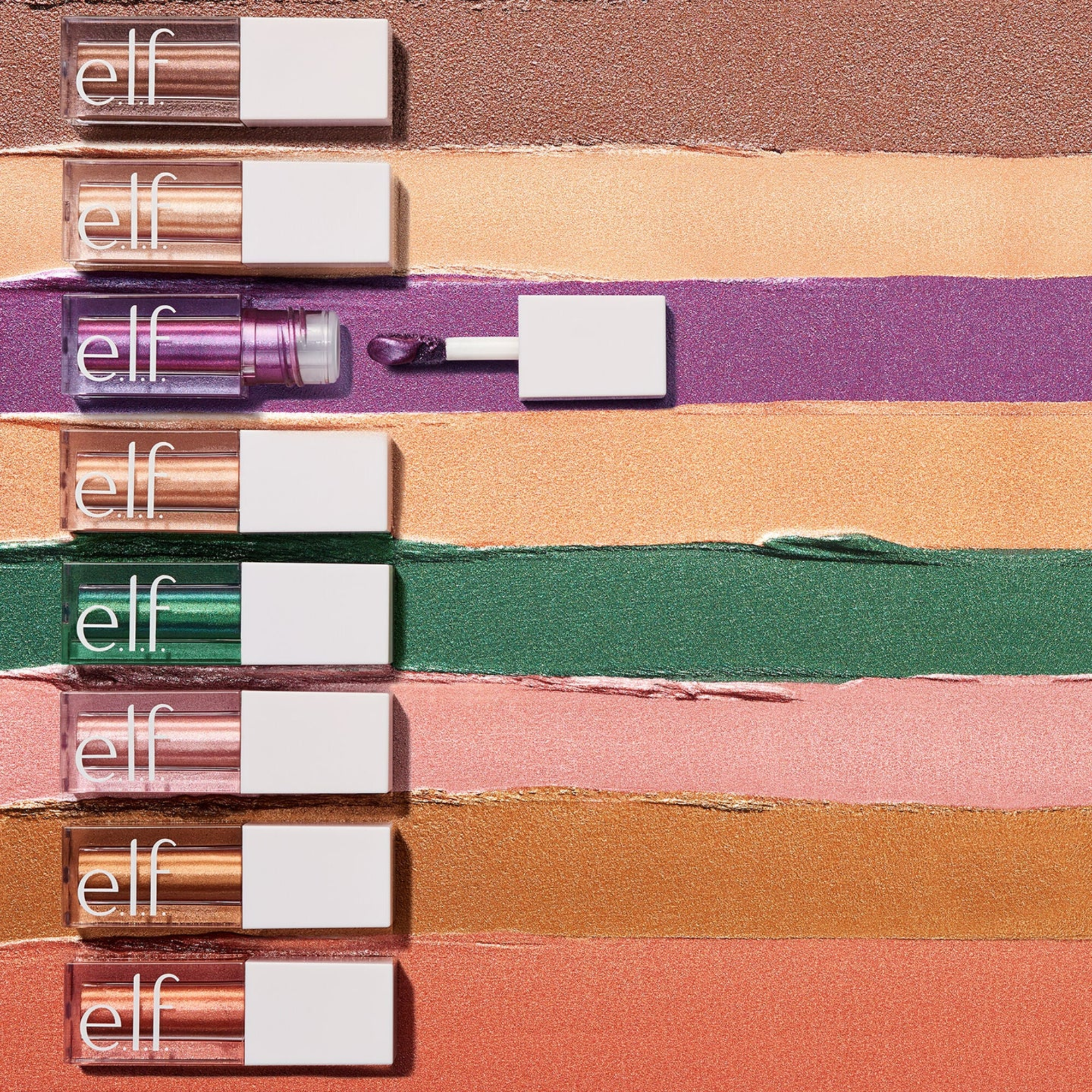 Overzicht van de verschillende tinten van e.l.f. Liquid Metallic Eyeshadow.