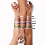 Swatches van e.l.f. Liquid Metallic Eyeshadow op verschillende huidtinten.