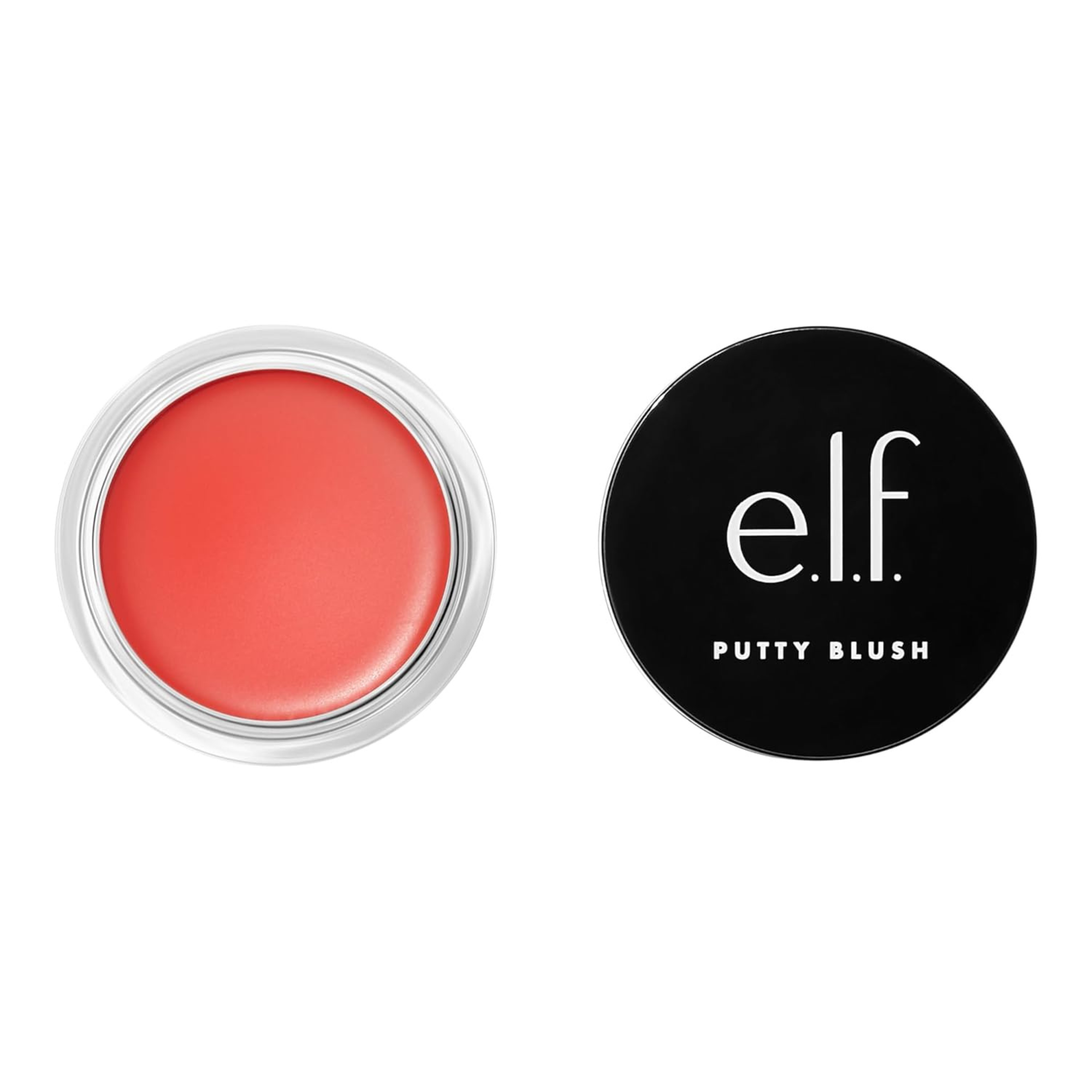 e.l.f. Putty Blush with open container showing coral blush color on a white background