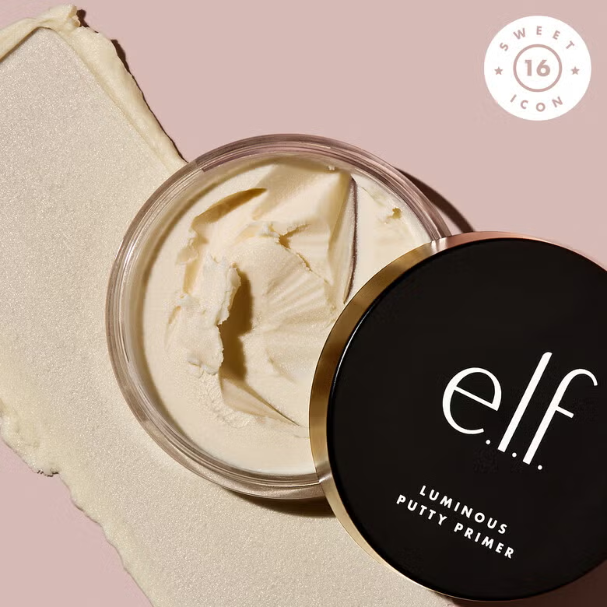 Geopende verpakking van e.l.f. Luminous Putty Primer met zachte putty-textuur.