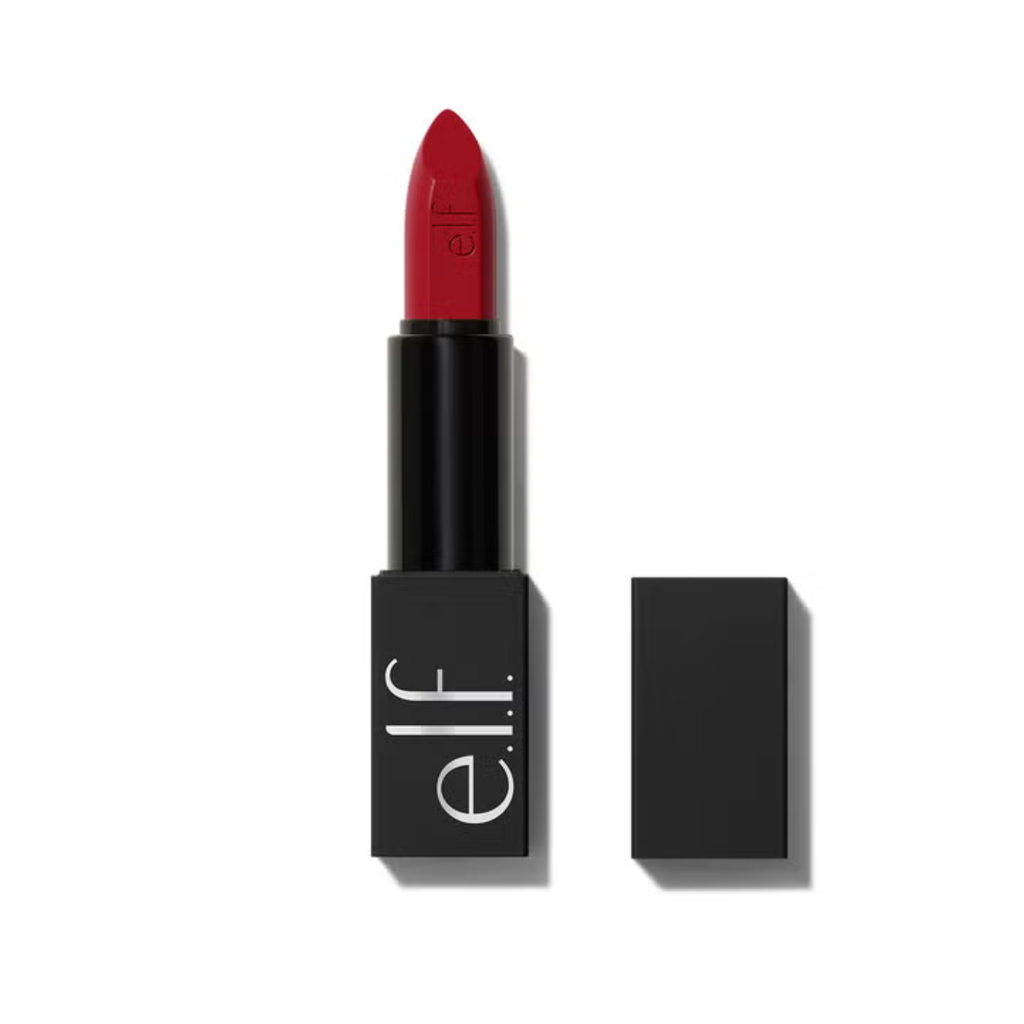Red lipstick with black case on a white background