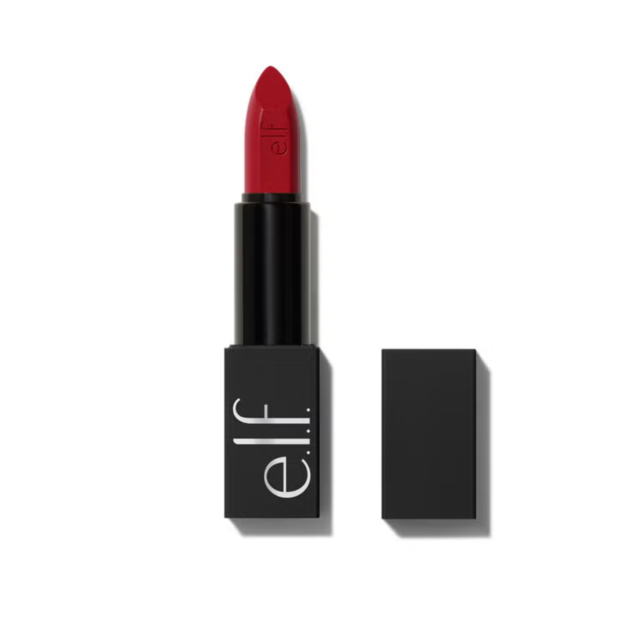 Red lipstick with black case on a white background