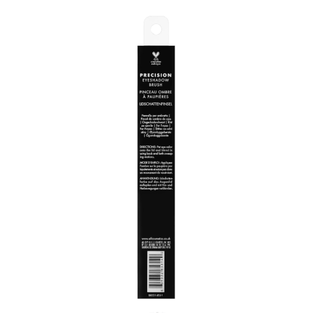 Achterzijde van de verpakking van de e.l.f. Precision Eyeshadow Brush met productinformatie.