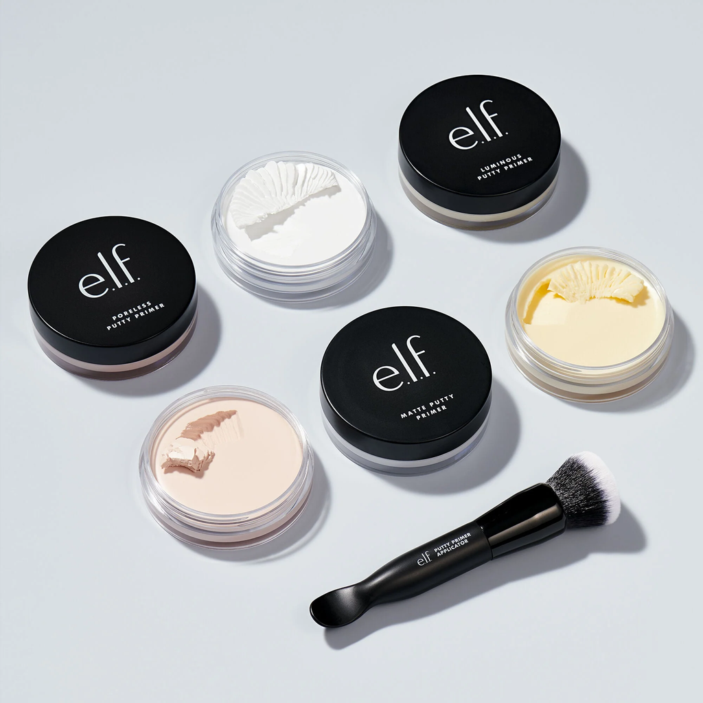 Overzicht van de verschillende e.l.f. Putty Primers en bijbehorende voordelen.