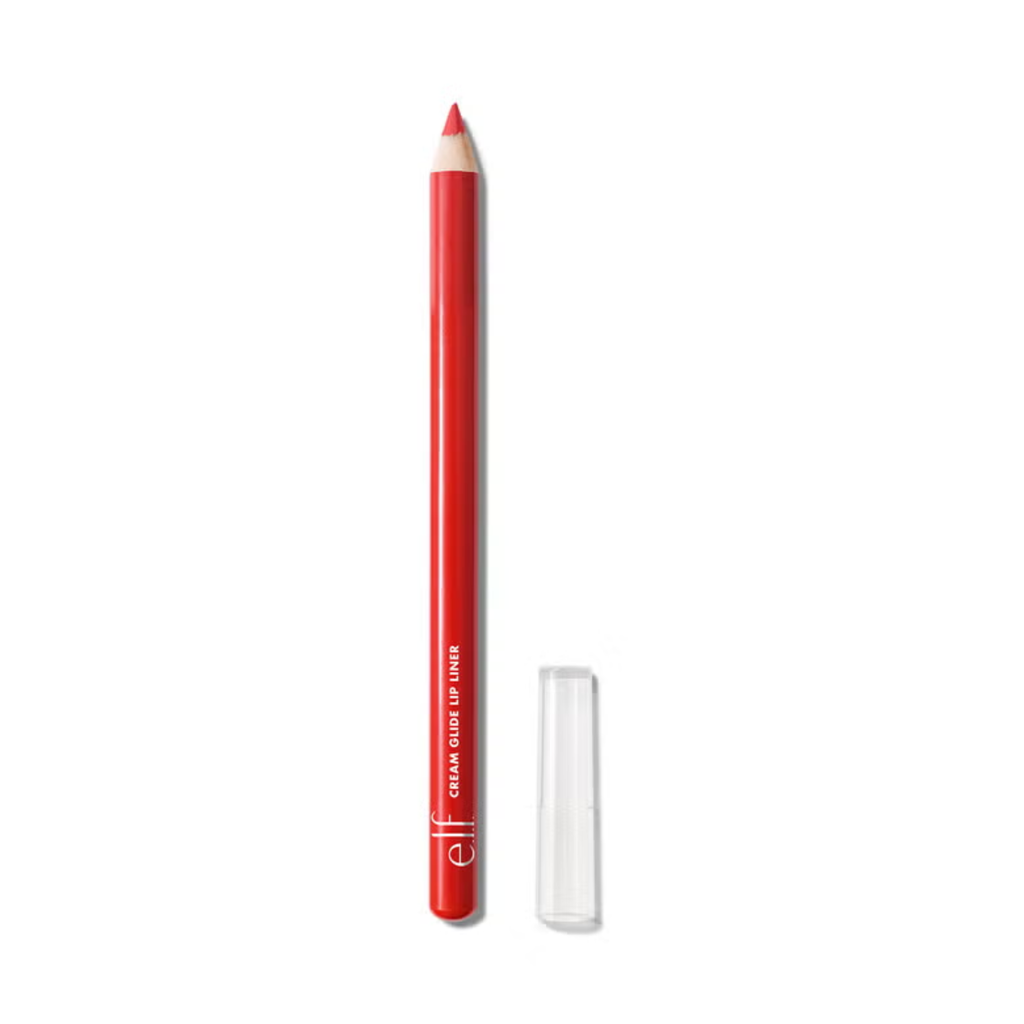 Red lip liner pencil with white cap on a white background