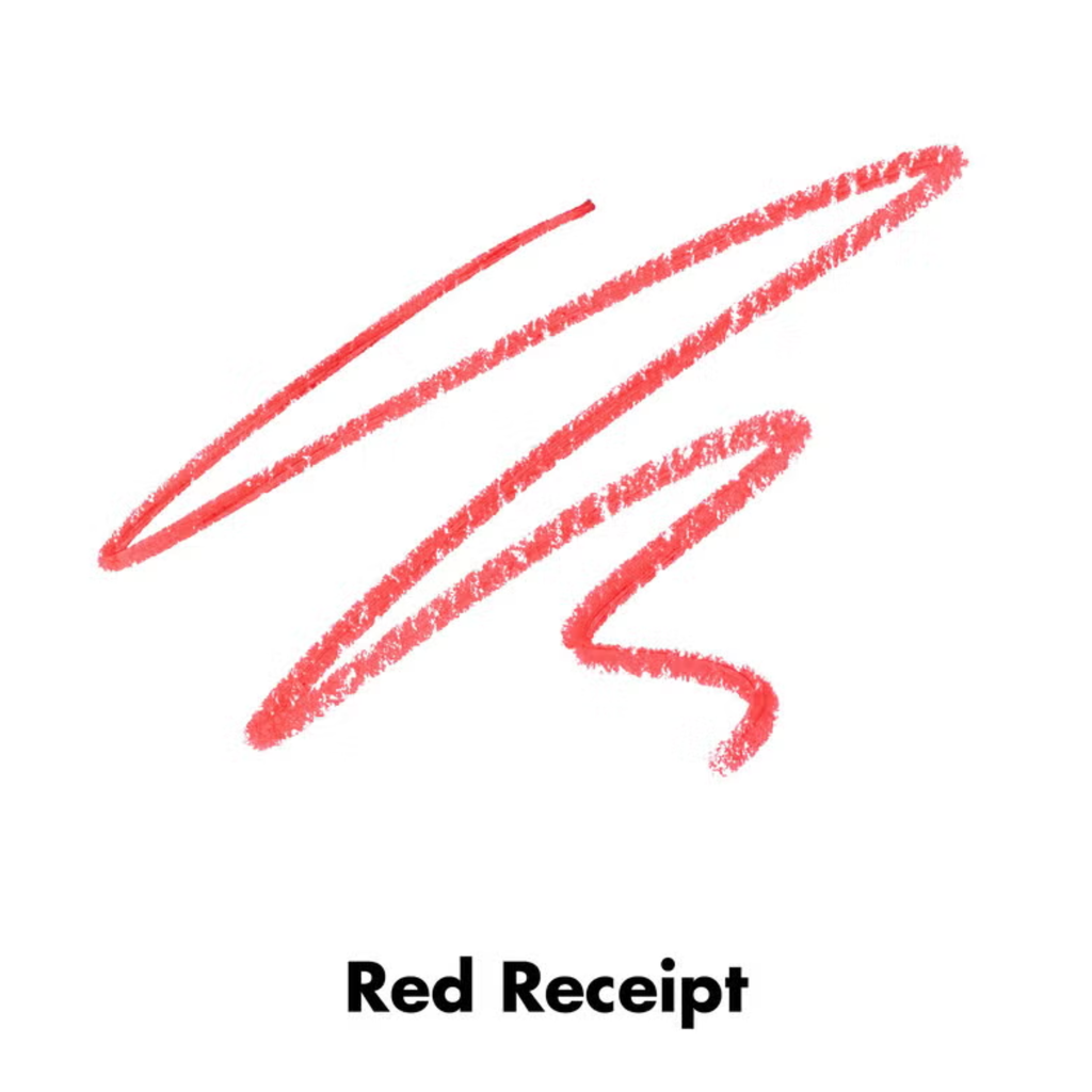 Red scribble of the lip liner on a white background with 'Red Receipt' text below.