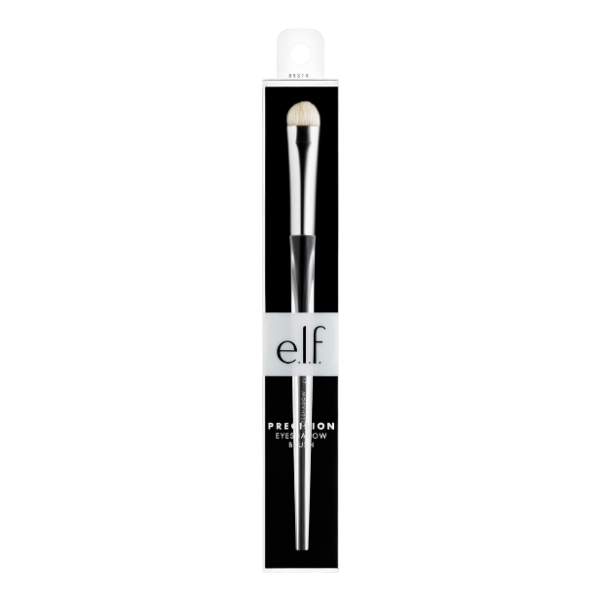 Makeup brush with packaging featuring the 'elf' brand on a white background