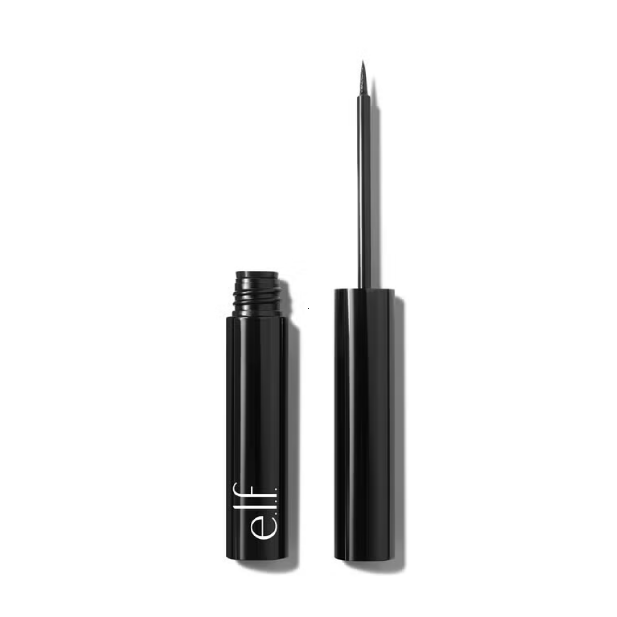 Black eyeliner pen with open case on a white background