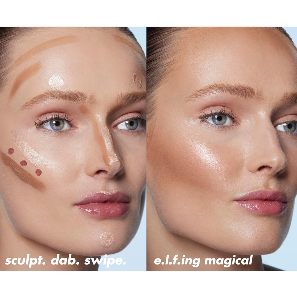 Model met e.l.f. Halo Glow Highlight Beauty Wand voor een stralende glow