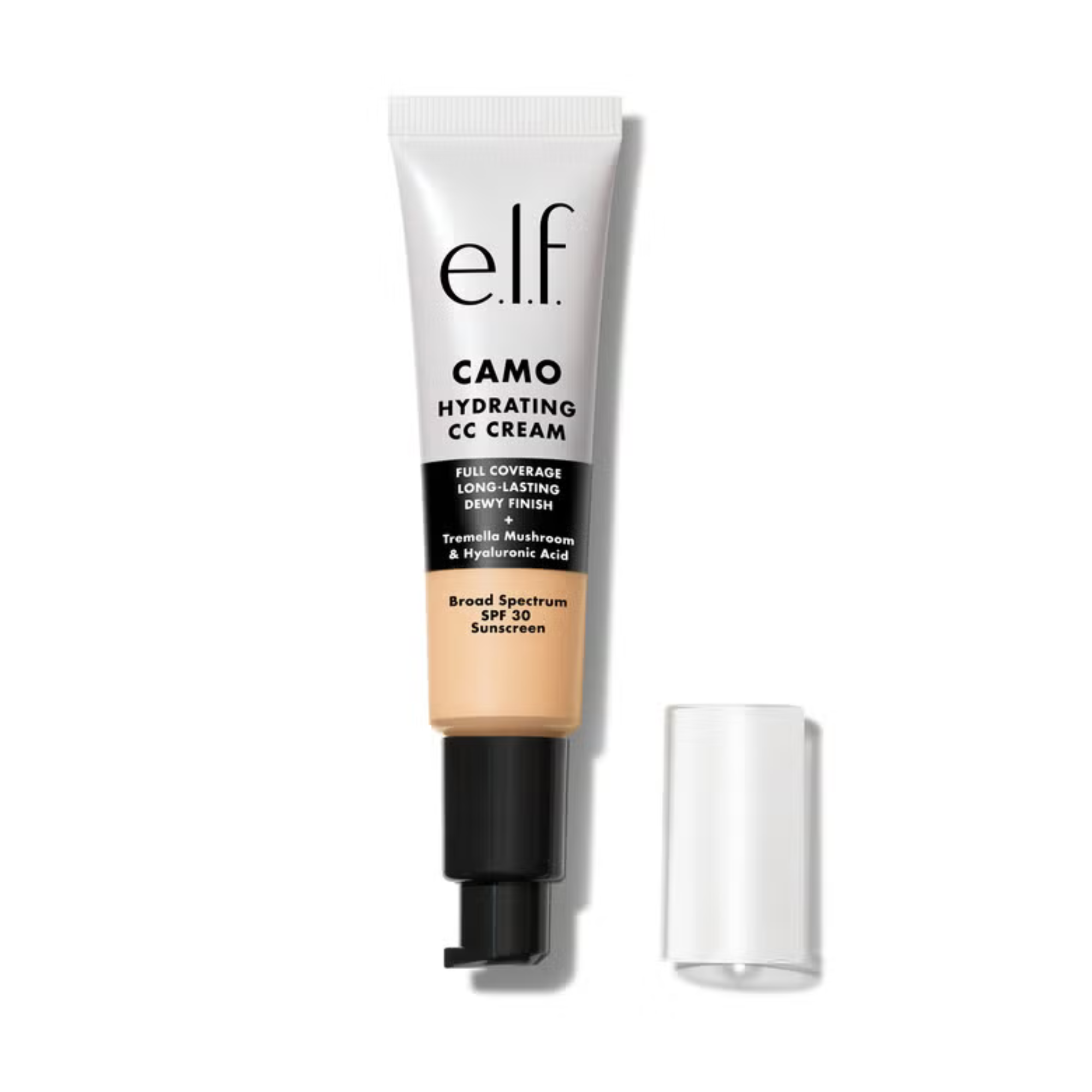 Tube of e.l.f. Camo Hydrating CC Cream on a white background