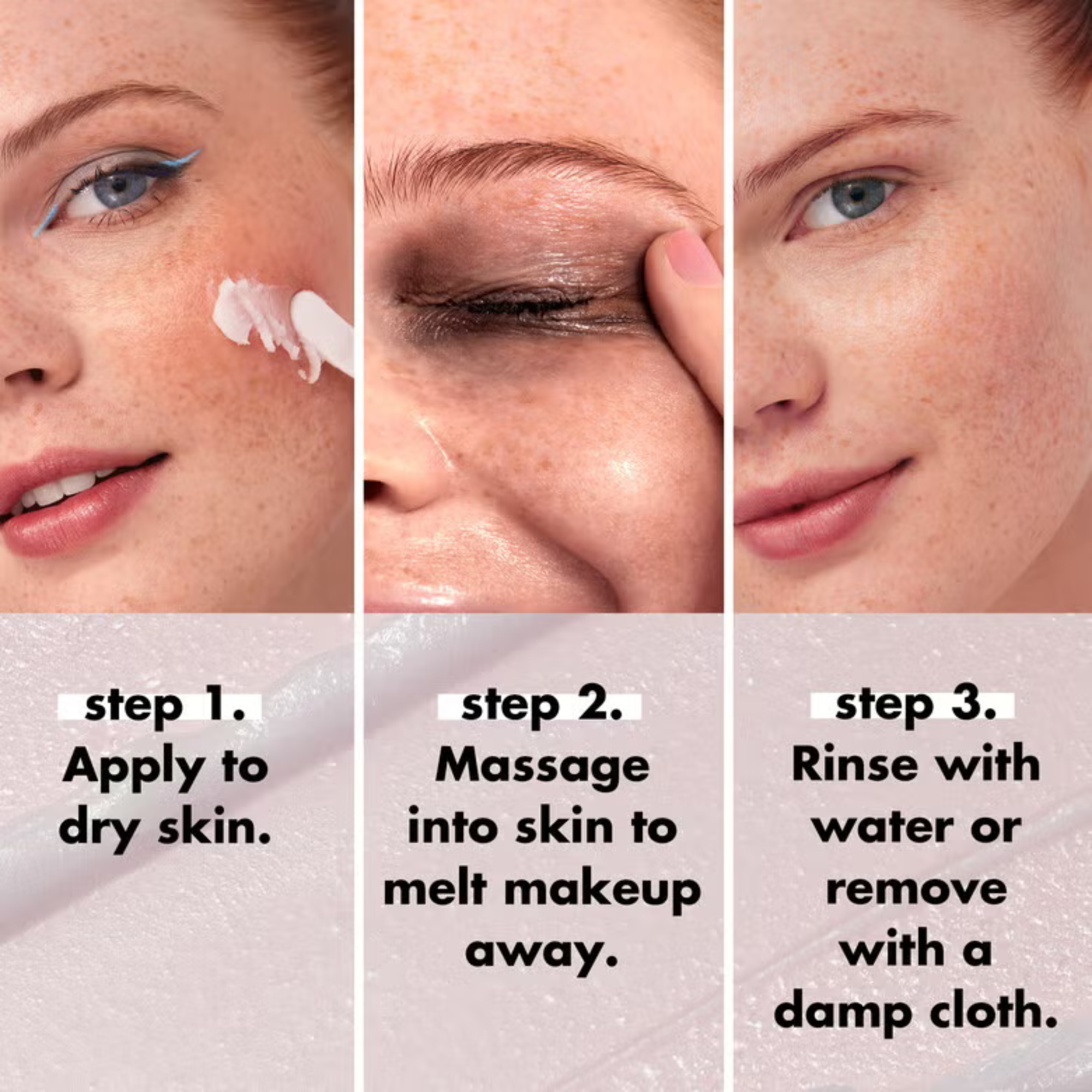 Step-by-step guide on applying a skincare product to the face.