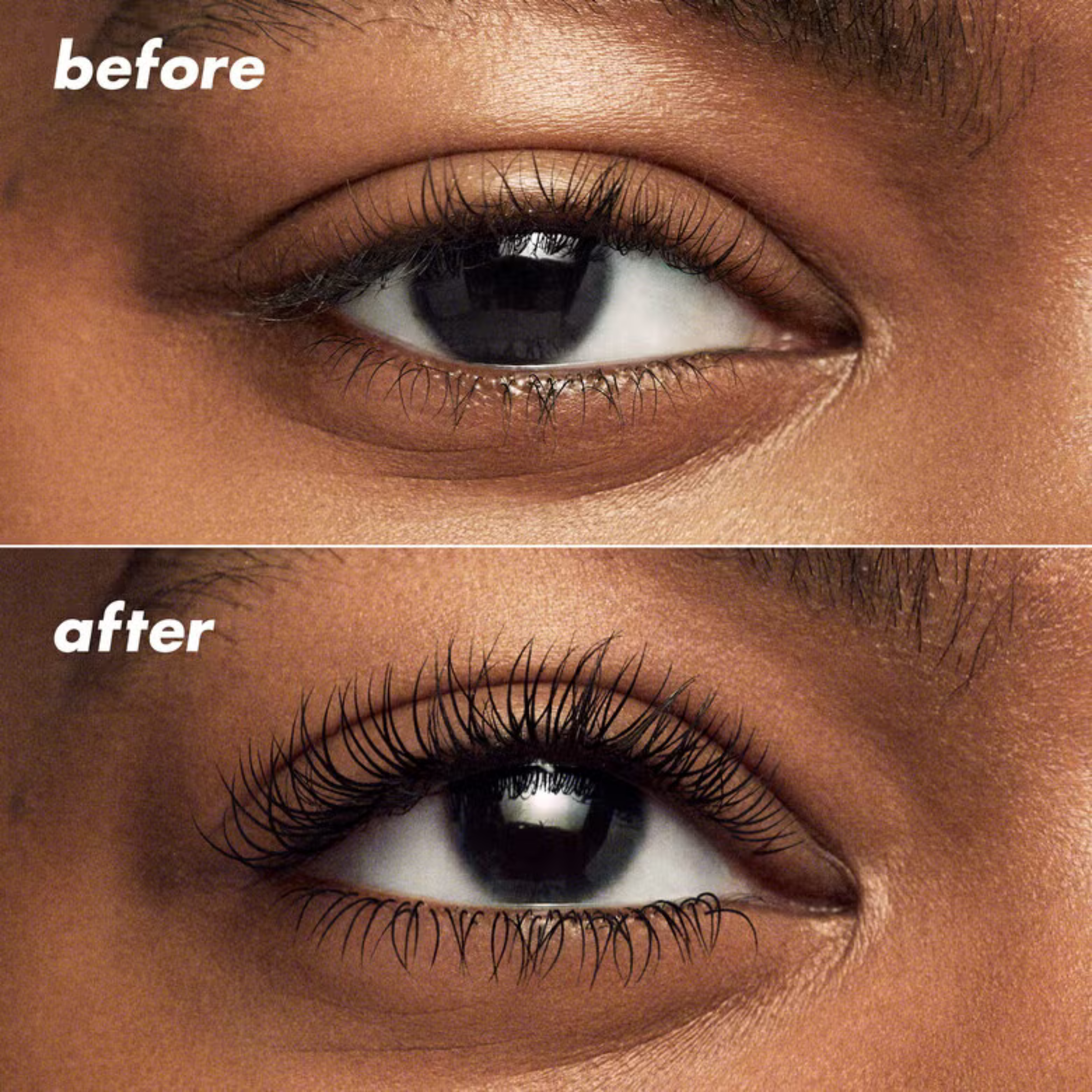 Before and after comparison of an eye with lash it loud mascara