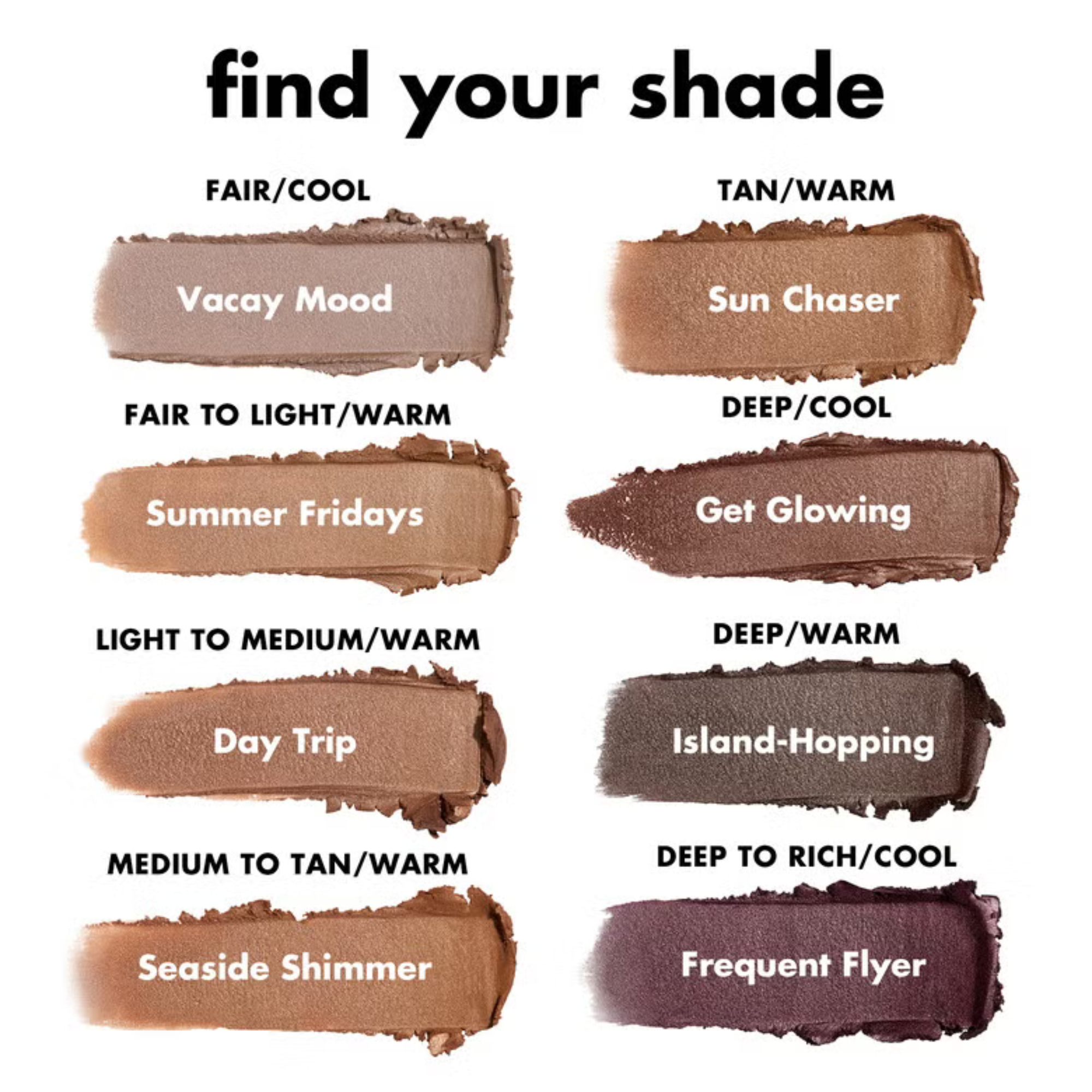 Color swatches with names and descriptions for different skin tones on a white background.