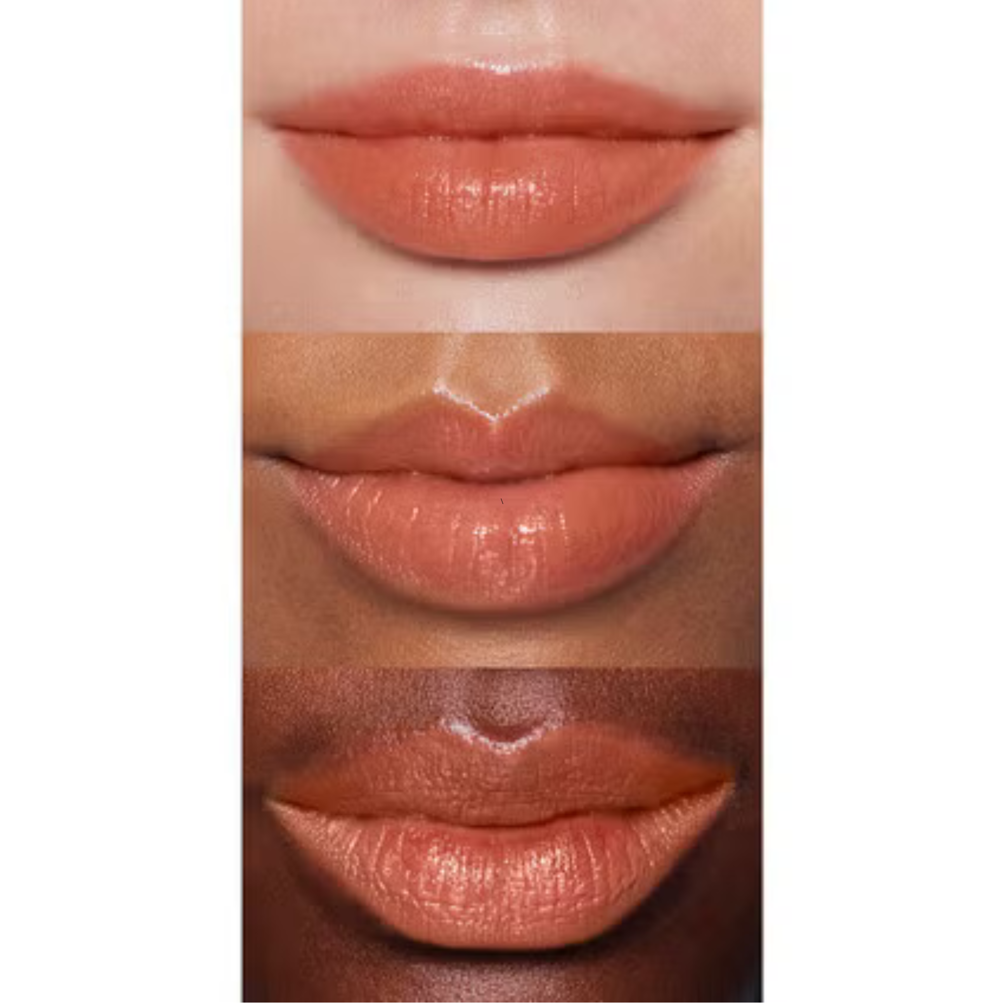 Hustle golden brown lip color on three different skin tones.