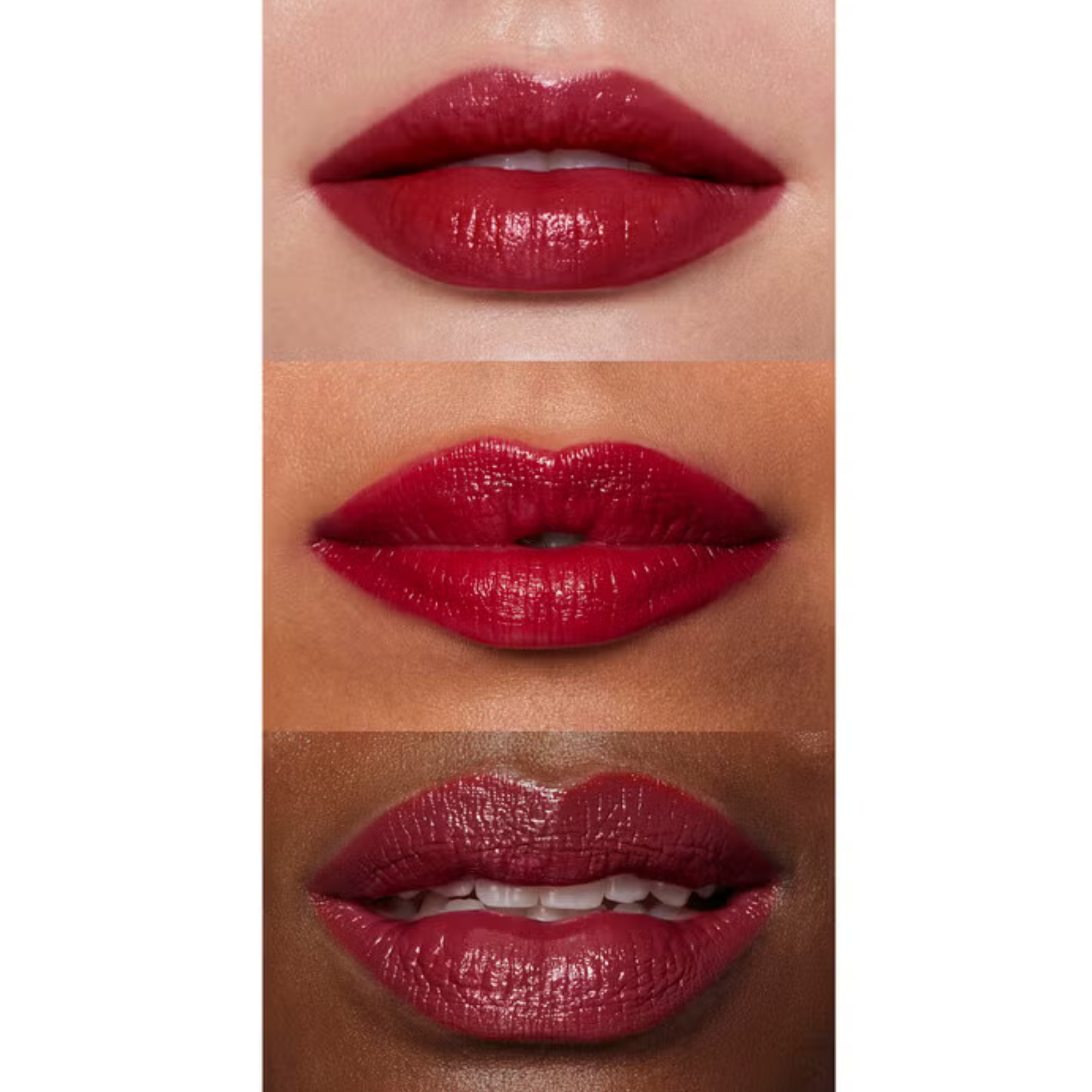 Own it cool red shade of red lipstick on a models' lips.