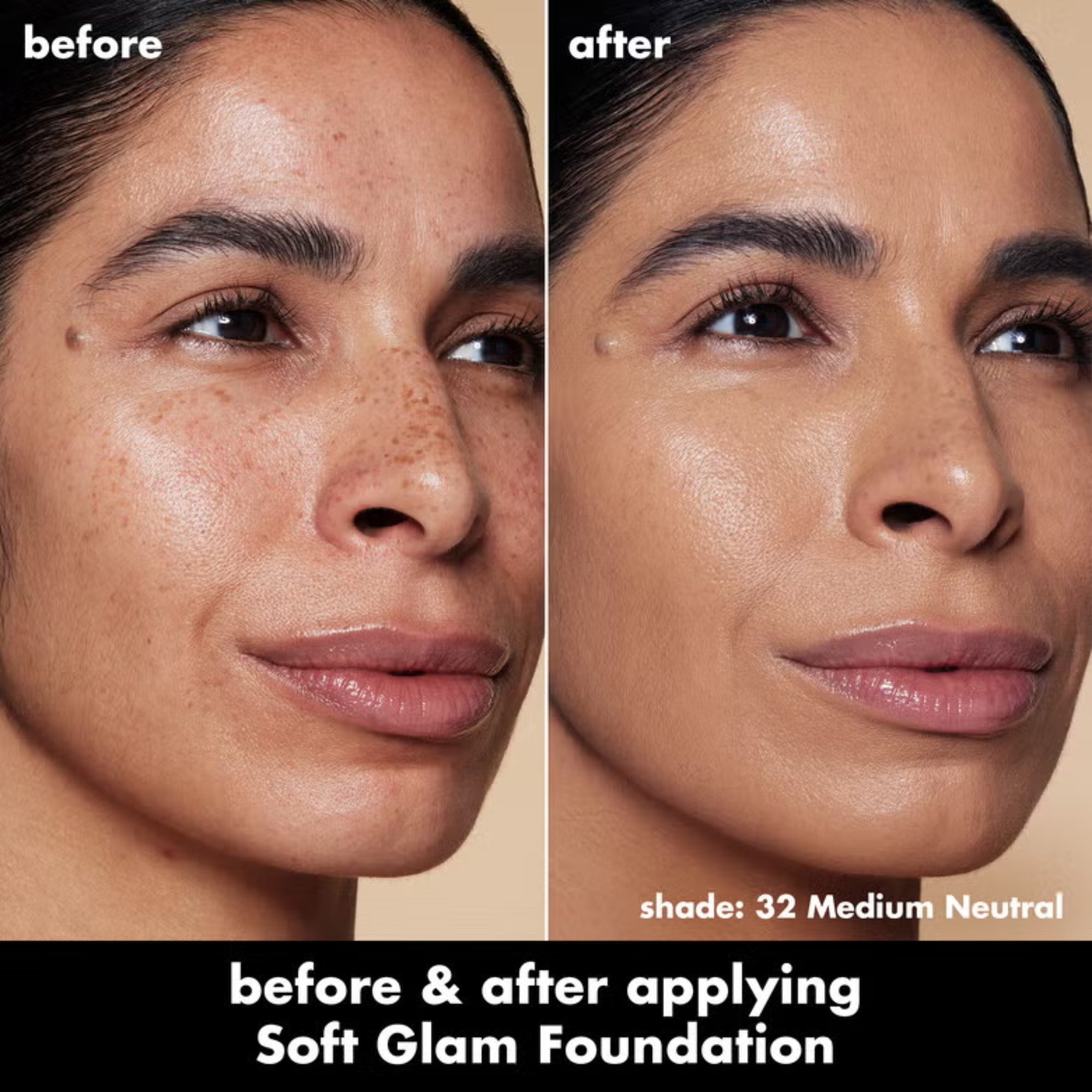 Voor en na resultaat van e.l.f. Soft Glam Satin Foundation