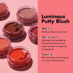 Luminous Putty Blush with color swatches on a pink background